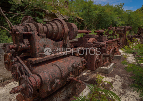 Old ruined, rusty Makatea factory, Tuamotu, Polynesia