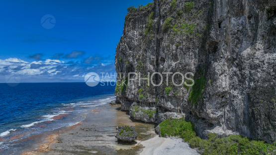 Cliff of Makatea, Island, Tuamotu, French Polynesia, aerial