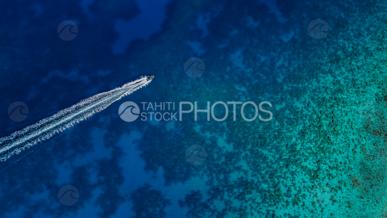 Motor boat in the lagoon, Aerial photography ,French Polynesia