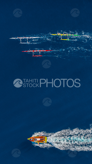 Tahiti, French Polynesia, Aerial Drone shot, Outrigger Race, Vaa Race