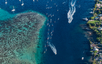 Tahiti, French Polynesia, Aerial Drone shot, Outrigger Race, Vaa Race