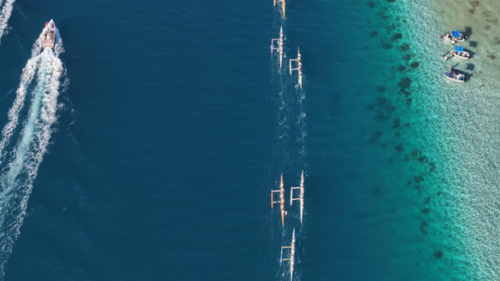 French Polynesia, outrigger Race, Vaa, Aerial drone shot, UHD 4K 