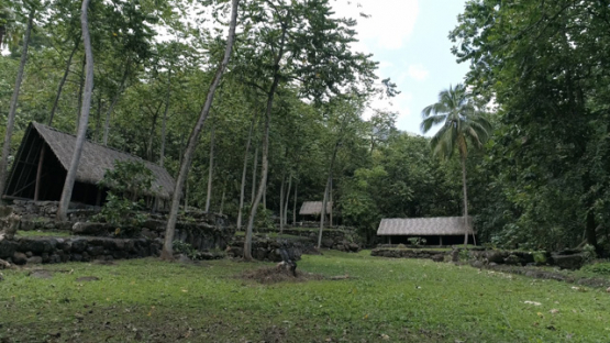 Kamuihei Aerial drone view, Archaeological Site, Nuku Hiva, Hatiheu, Marquesas Archipelago