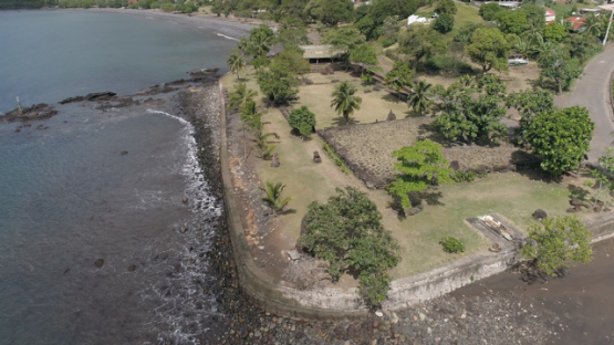 Aerial view by drone, Piki Vehine, Temehea Tohua, Taiohae Ceremonial Site, Nuku Hiva, French Polynesia