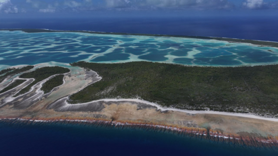 Drone Aerial View of Mataiva Atoll and its Reticulated Lagoon, Leopard Lagoon, Tuamotu Archipelago, French Polynesia