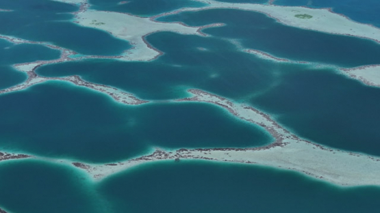 Drone Aerial View of Mataiva Atoll and its Reticulated Lagoon, Leopard Lagoon, Tuamotu Archipelago, French Polynesia