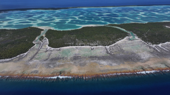 Drone Aerial View of Mataiva Atoll and its Reticulated Lagoon, Leopard Lagoon, Tuamotu Archipelago, French Polynesia