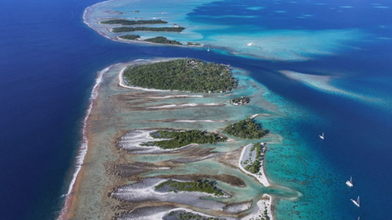 Fakarava South Pass, Tumakohua, Drone Aerial View of the Atoll and Turquoise Lagoon, Tuamotu, French Polynesia
