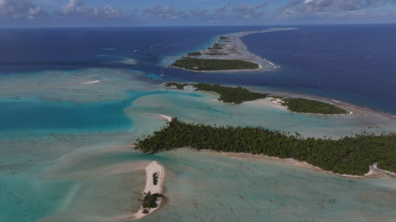 Fakarava South Pass, Tumakohua, Drone Aerial View of the Atoll and Turquoise Lagoon, Tuamotu, French Polynesia