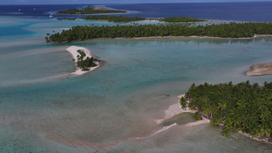 Fakarava South Pass, Tumakohua, Drone Aerial View of the Atoll and Turquoise Lagoon, Tuamotu, French Polynesia