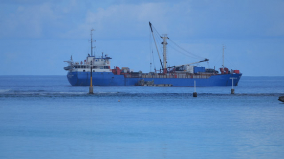 MarevaNui, The Supply Cargo Ship Unloading at a Tuamotu Atoll, French Polynesia
