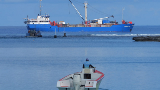 MarevaNui, The Supply Cargo Ship Unloading at a Tuamotu Atoll, French Polynesia