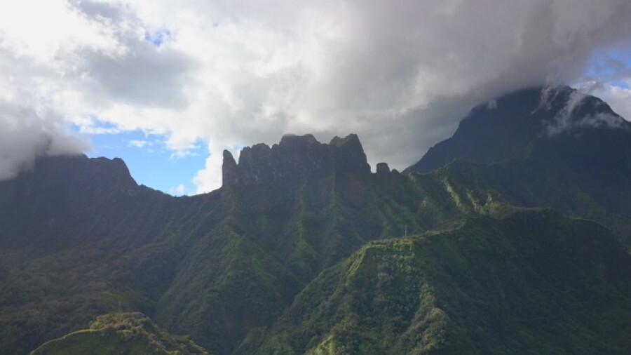 Aerial Punaauia Orange Valley Diademe Peak Tahiti