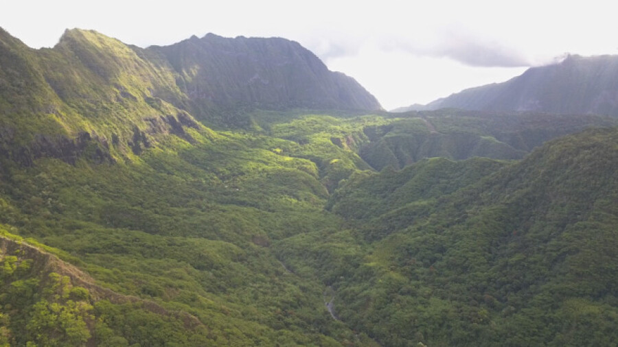 Aerial drone view Orange Valley Punaauia Tahiti