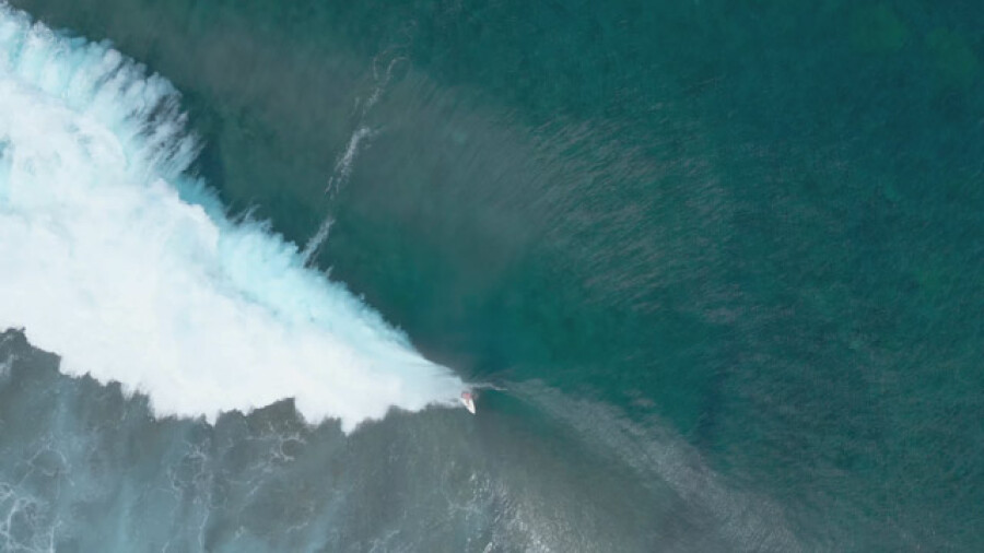 Aerial View Teahupo'o Surfer Riding Perfect Barrel Wave