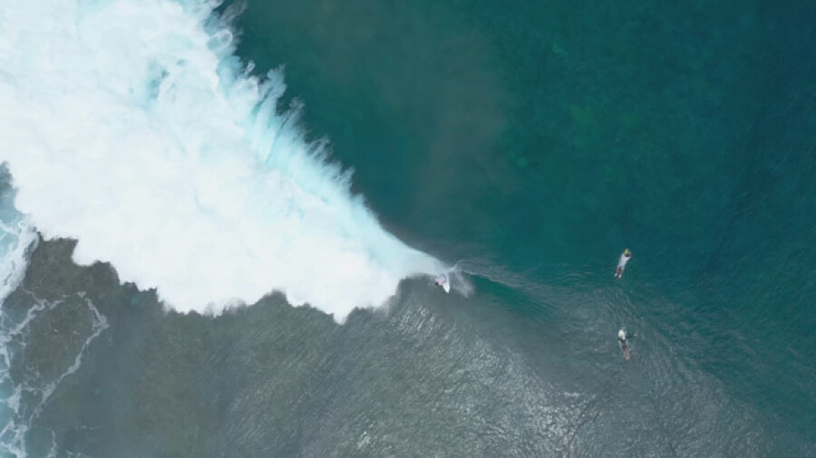 Teahupoo Wave Aerial View Surfers