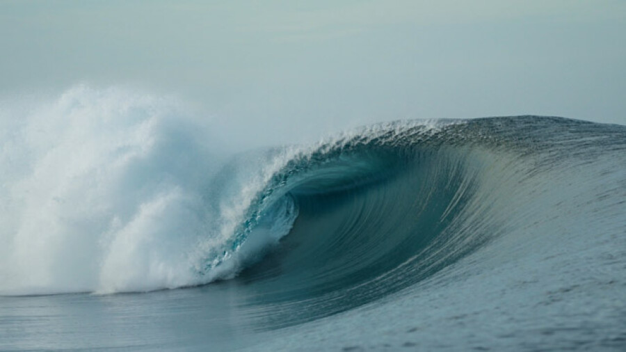 Teahupoo Perfect Barrel Wave Breaking