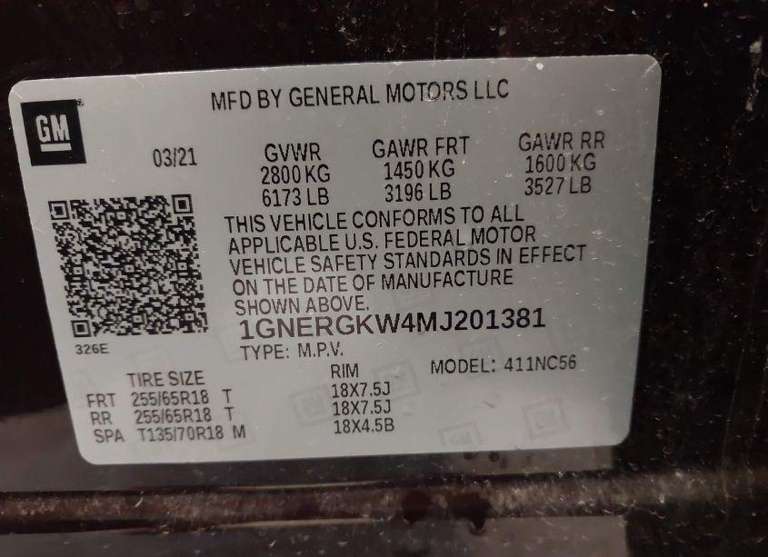 Thumbnail 17 of 2021 CHEVROLET TRAVERSE FWD LT CLOTH