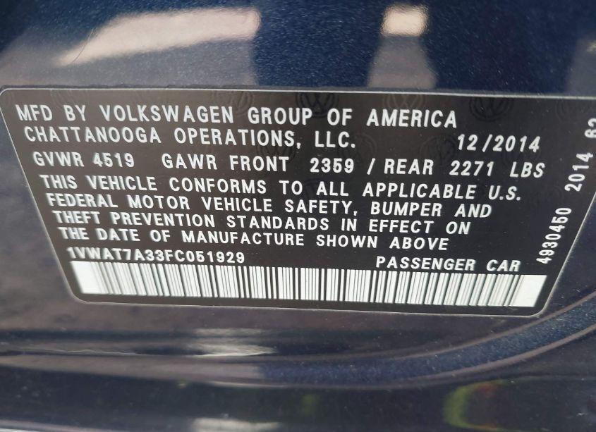 Thumbnail 16 of 2015 VOLKSWAGEN PASSAT 1.8T WOLFSBURG EDITION