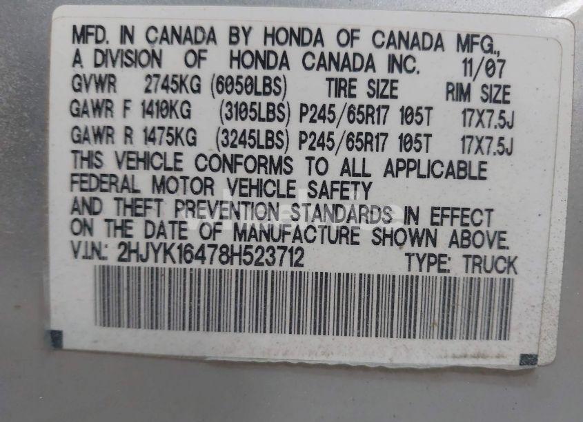 Thumbnail 16 of 2008 HONDA RIDGELINE RTS