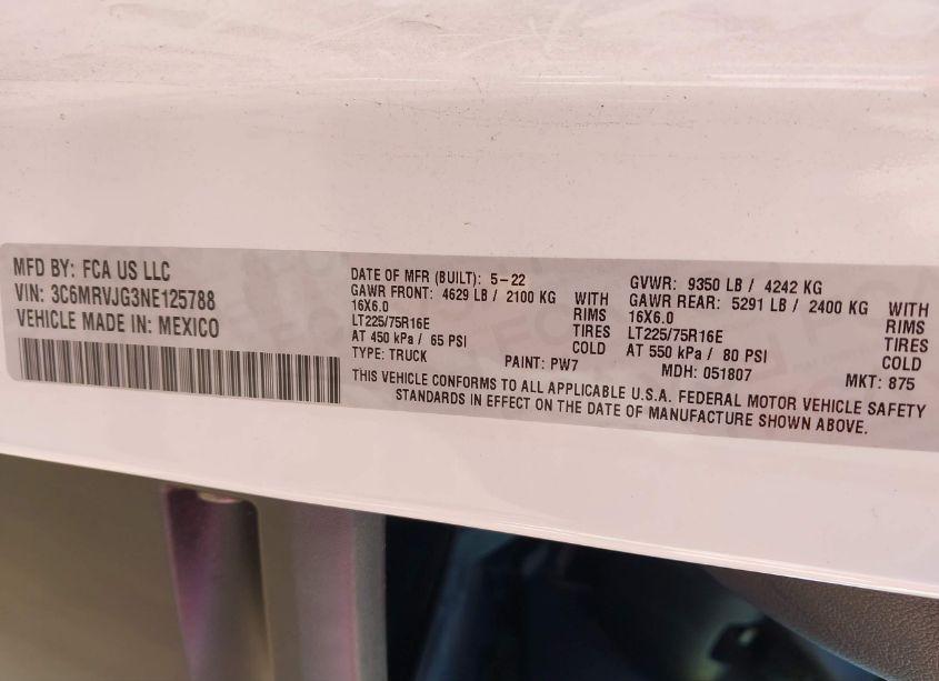 Thumbnail 16 of 2022 RAM PROMASTER 3500 CARGO VAN HIGH ROOF 159 WB EXT