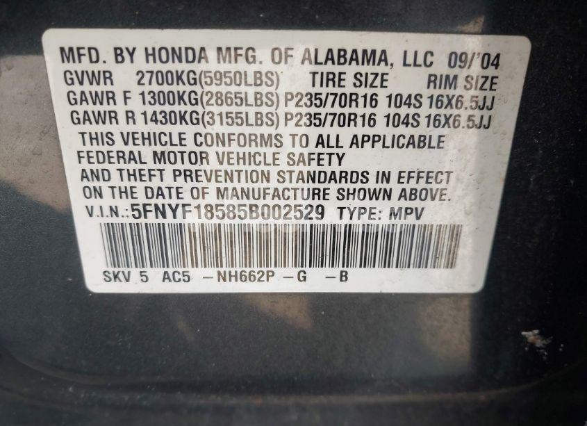 Thumbnail 11 of 2005 HONDA PILOT EX-L