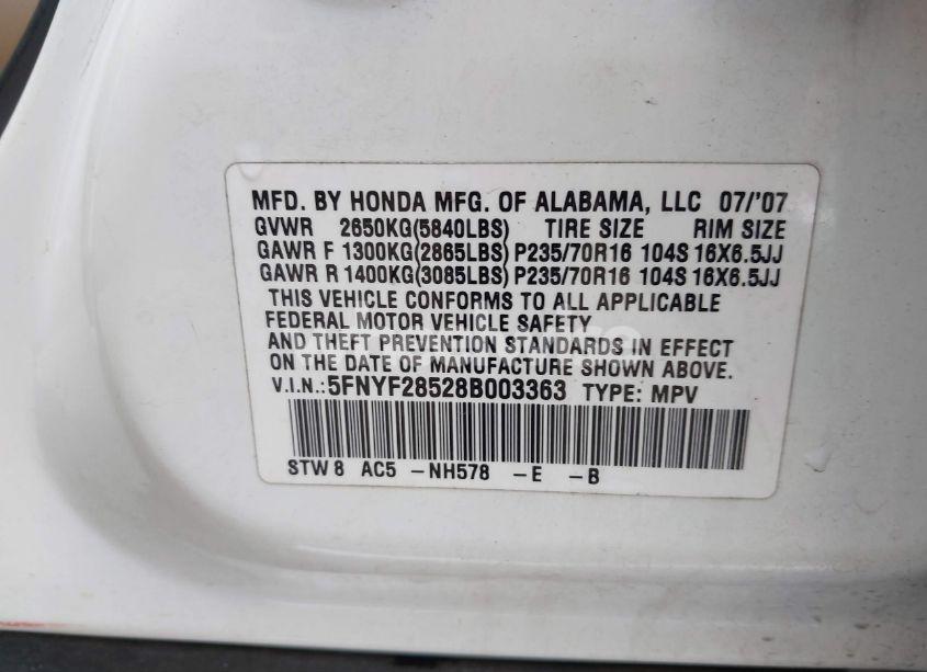 Thumbnail 16 of 2008 HONDA PILOT EX-L