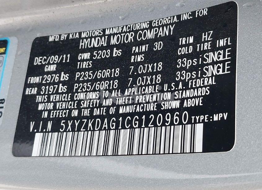 Thumbnail 11 of 2012 HYUNDAI SANTA FE LIMITED V6