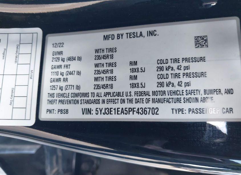 Thumbnail 18 of 2023 TESLA MODEL 3 REAR-WHEEL DRIVE