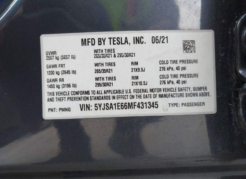 Thumbnail 11 of 2021 TESLA MODEL S PLAID TRI MOTOR ALL-WHEEL DRIVE