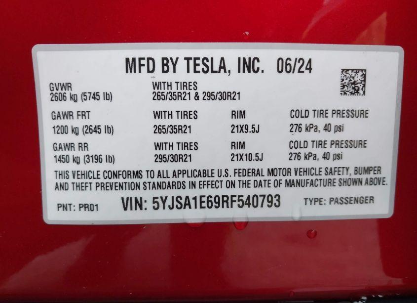 Thumbnail 11 of 2024 TESLA MODEL S PLAID TRI MOTOR ALL-WHEEL DRIVE