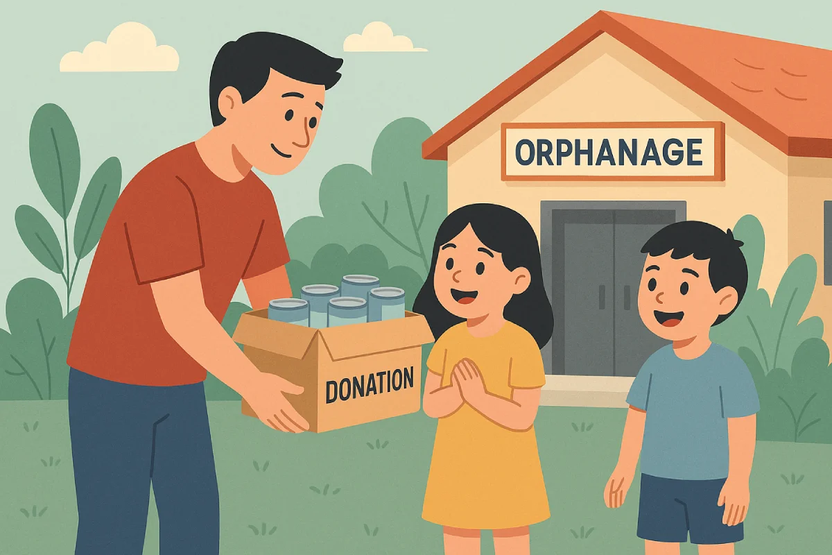 Ilustrasi Cara Donasi ke Panti Asuhan melalui aksi nyata yang mendukung anak-anak tanpa keluarga.