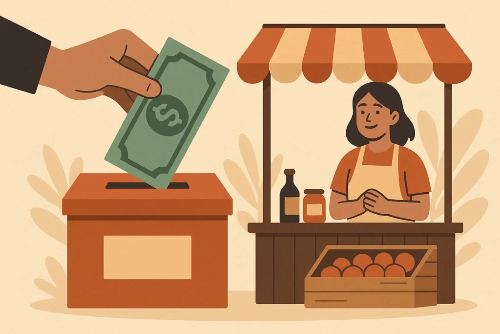 Support UMKM lewat donasi , yang mencerminkan rasa empati, solidaritas, dan dukungan terhadap pengusaha mikro.