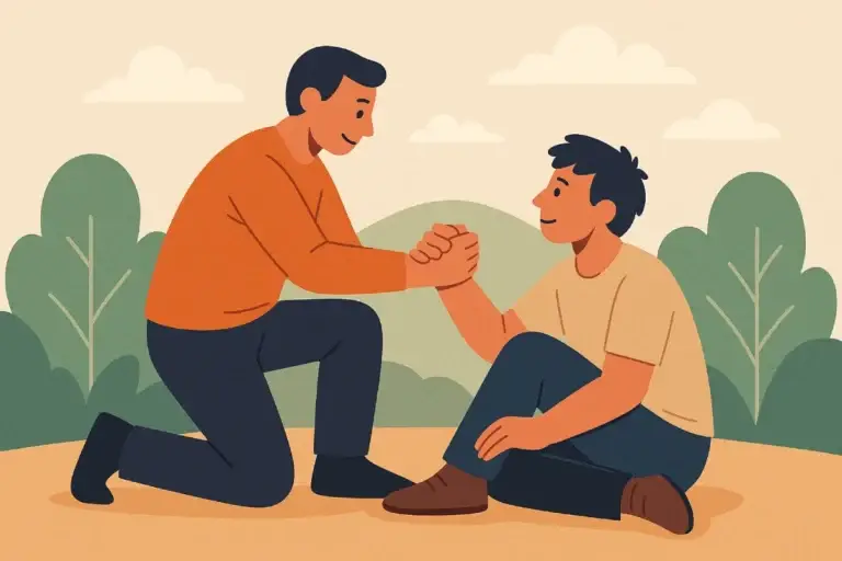 Simbol membantu sesama melalui tindakan sederhana namun penuh makna.