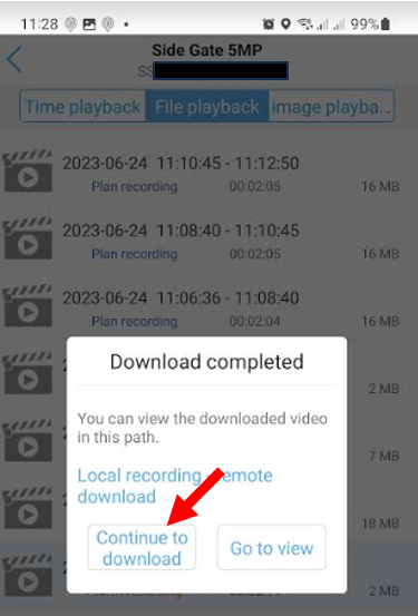 CamHi app Continue to download confirmation screen