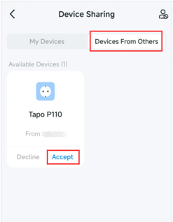 Tapo app screen for accepting a shared camera invitation